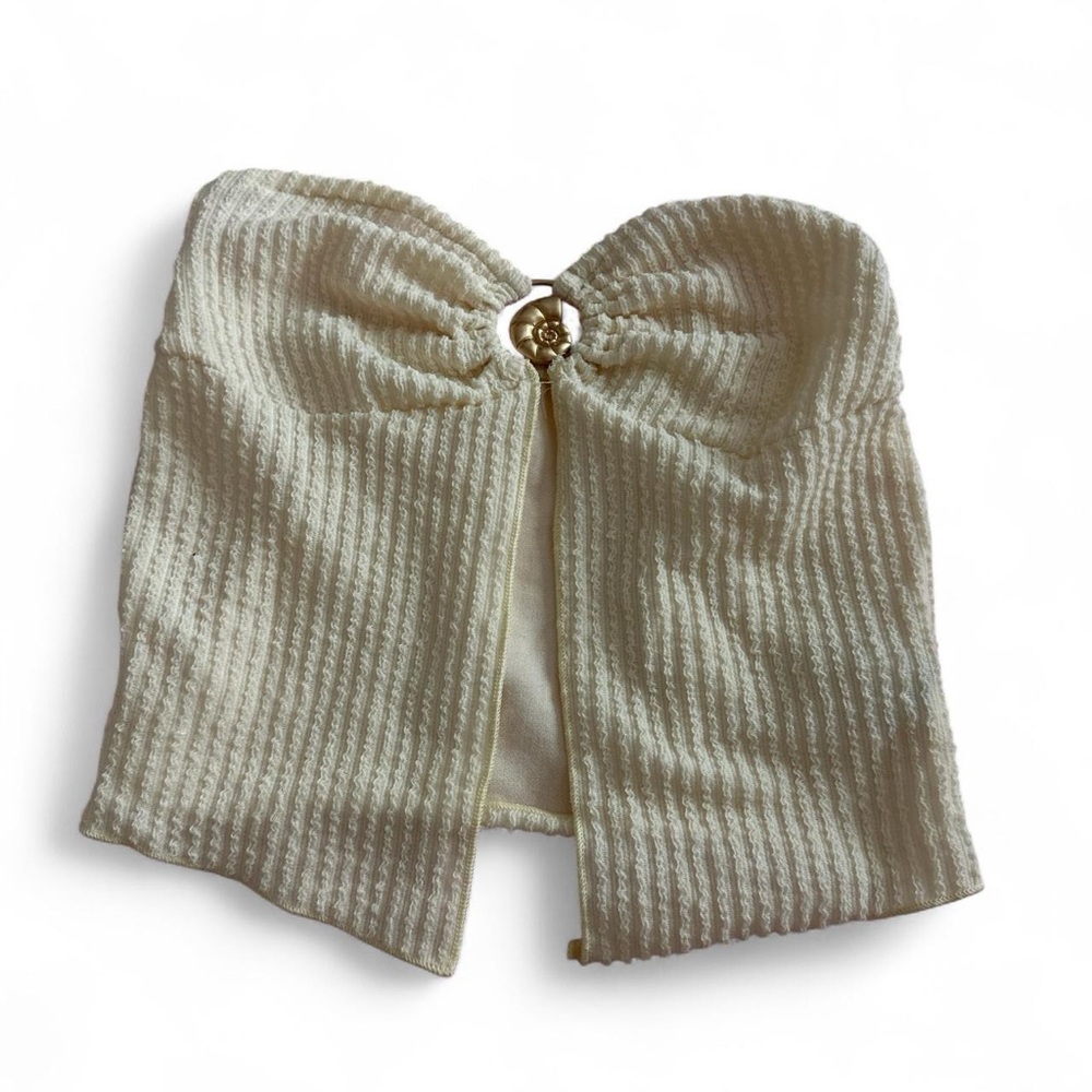 Shein Cream Ribbed Crop Top | Strapless Shell Clasp Y2K Tube Top (Size S)